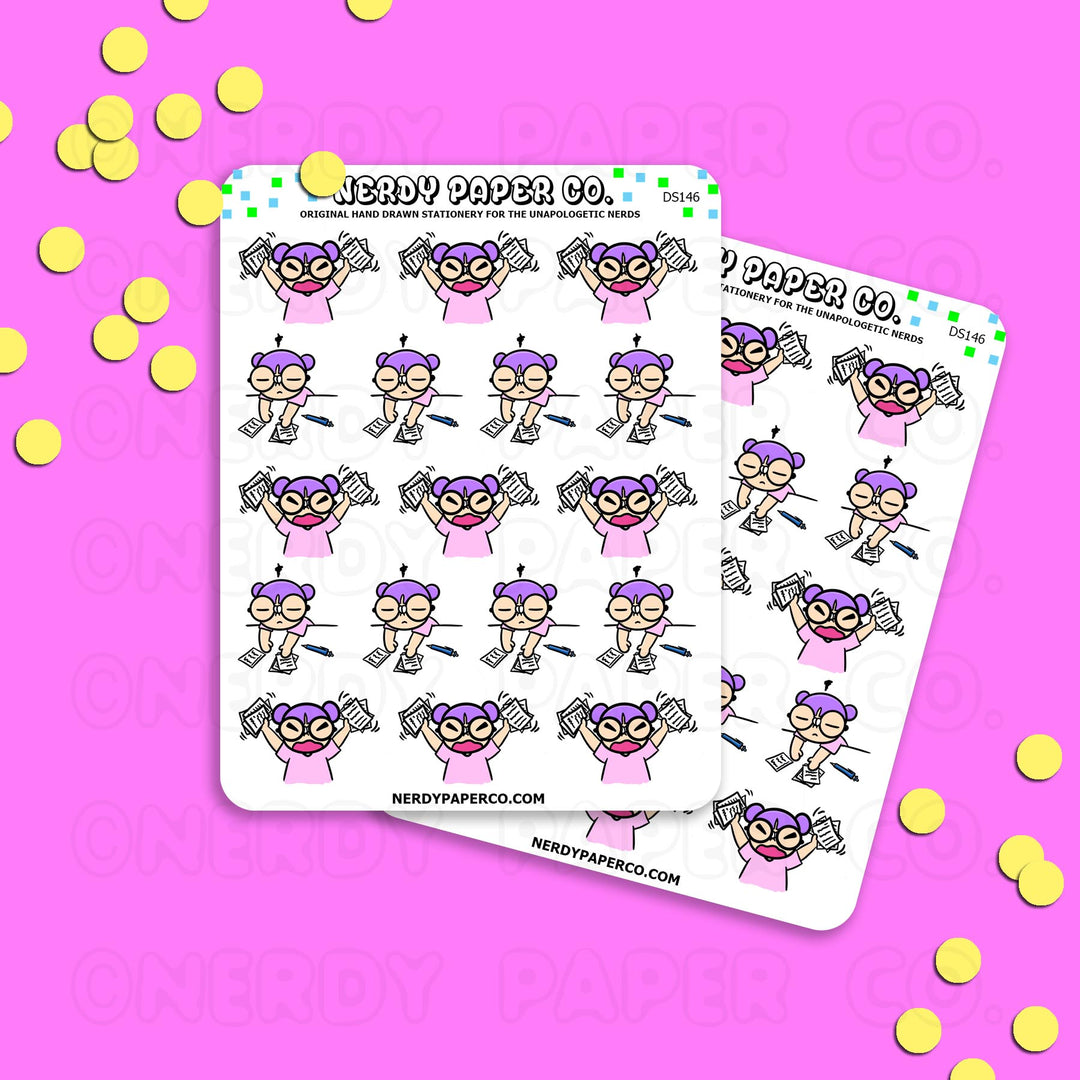 ANGRY WORKING KAYLA / Hand Drawn Planner Stickers / Deco -DS146