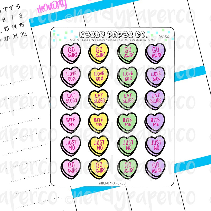 REJECT CANDY HEARTS - Hand Drawn Planner Stickers -DS156