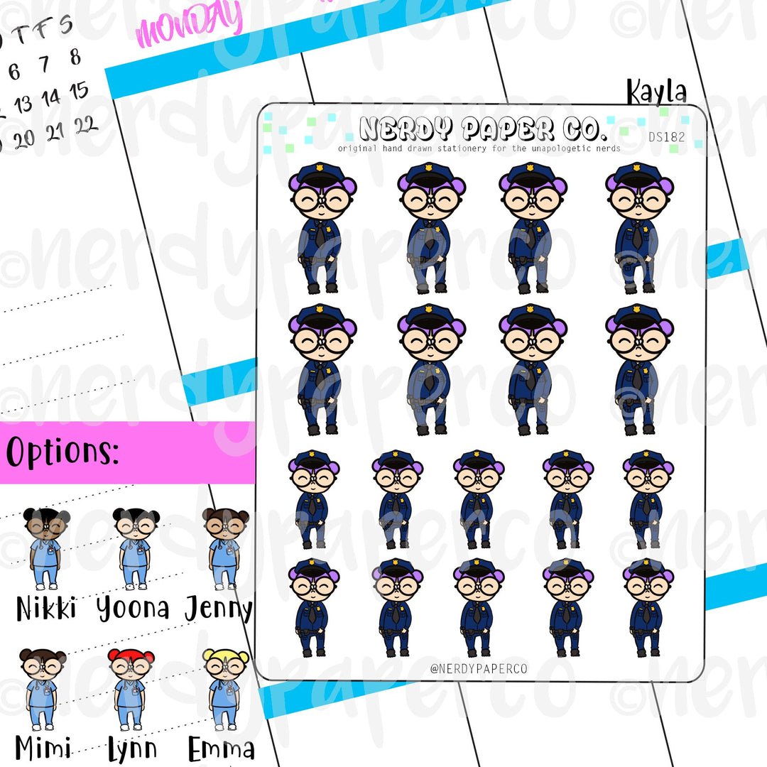 POLICE OFFICER KAYLA / Hand Drawn Planner Stickers / Deco -DS182