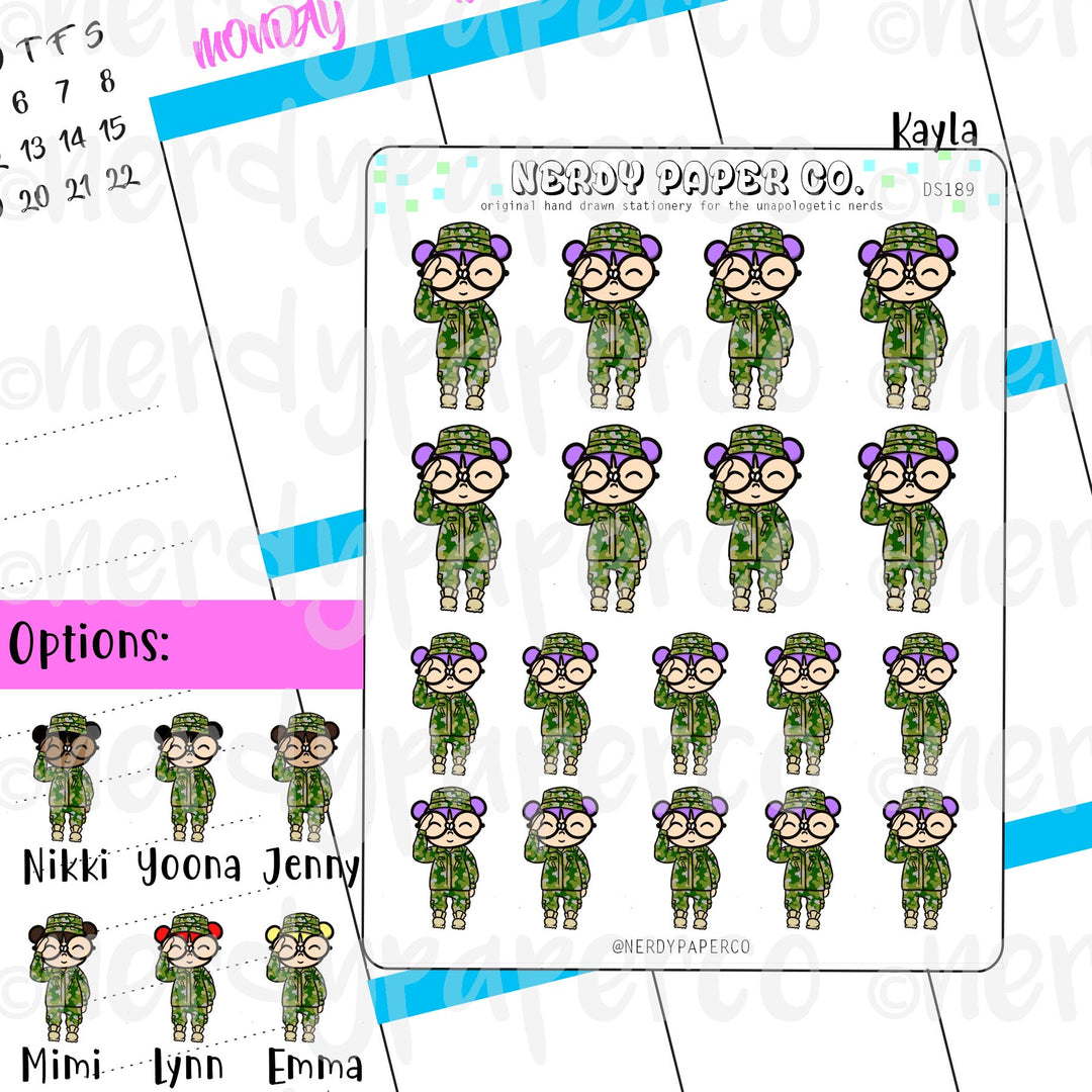 MILITARY KAYLA / Hand Drawn Planner Stickers / Deco -DS189