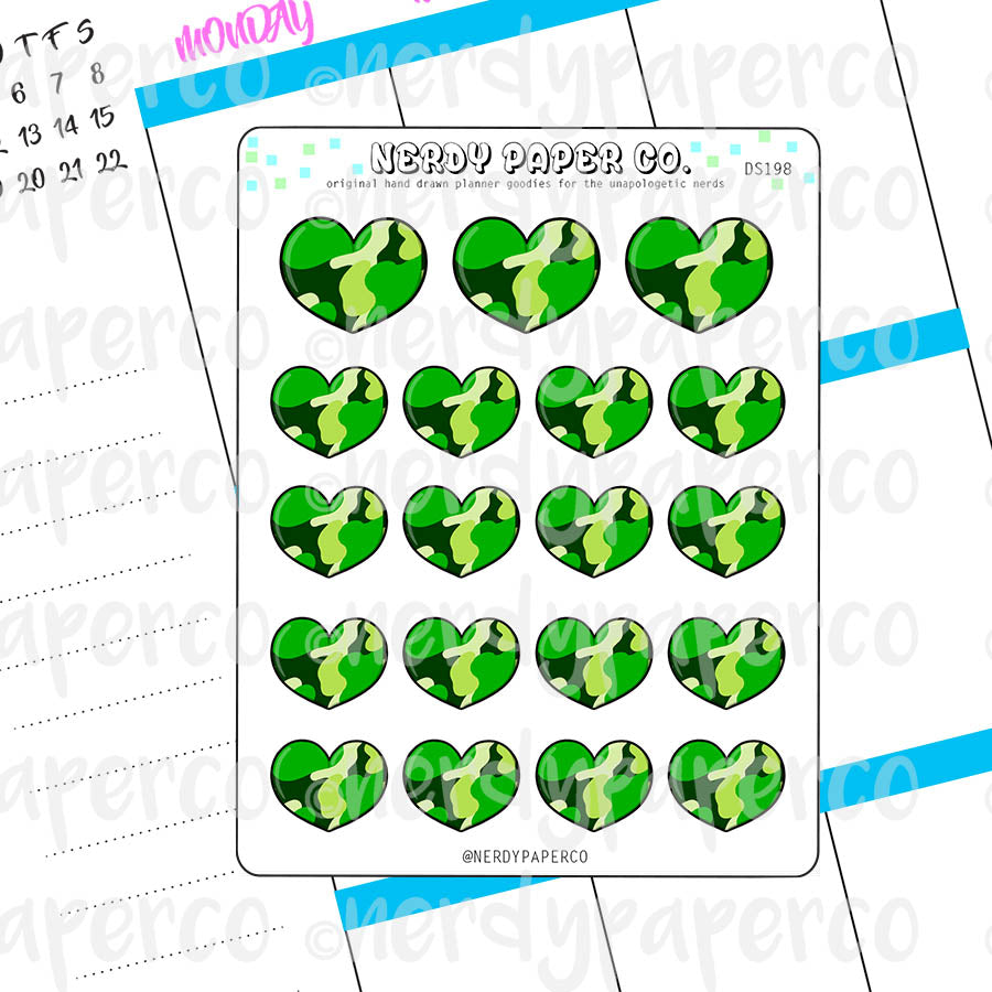 CAMO HEARTS - Hand Drawn Planner Stickers -DS198