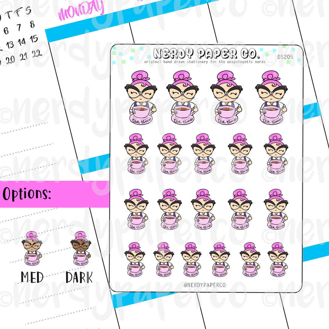SUZY TEA TIME - Hand Drawn Planner Stickers - Deco - DS205