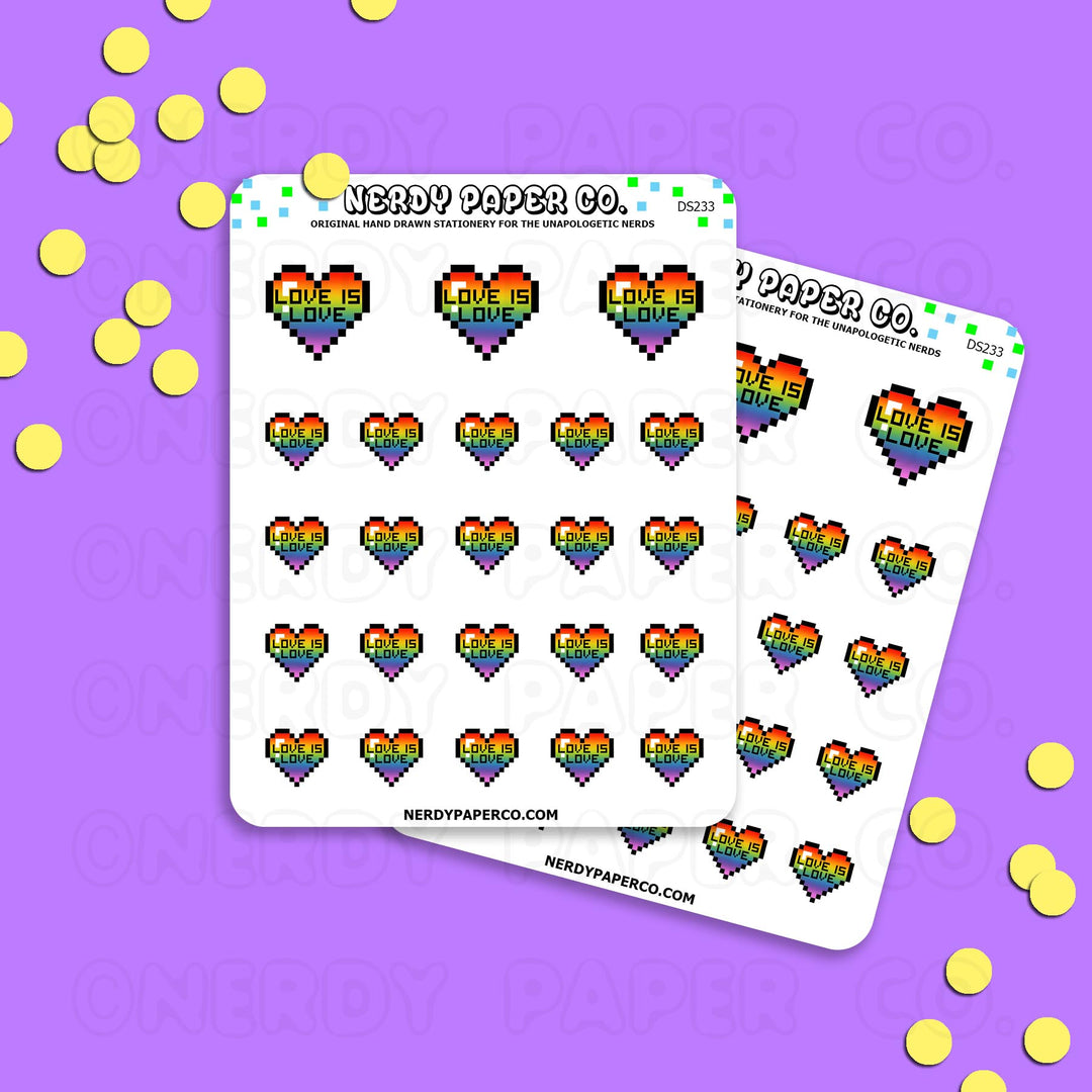 LOVE IS LOVE | RAINBOW PIXEL HEARTS- Hand Drawn Planner Stickers - Deco -DS233