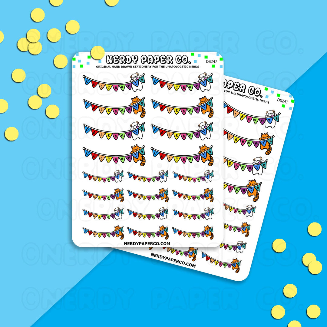 MULTI-SIZE CELEBRATE BANNERS- Hand Drawn Planner Stickers - DS247