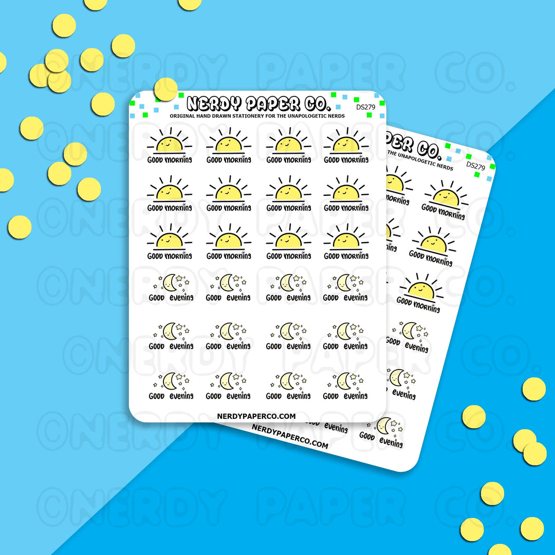 MORNING EVENING - Hand Drawn Planner Stickers - Deco - DS279