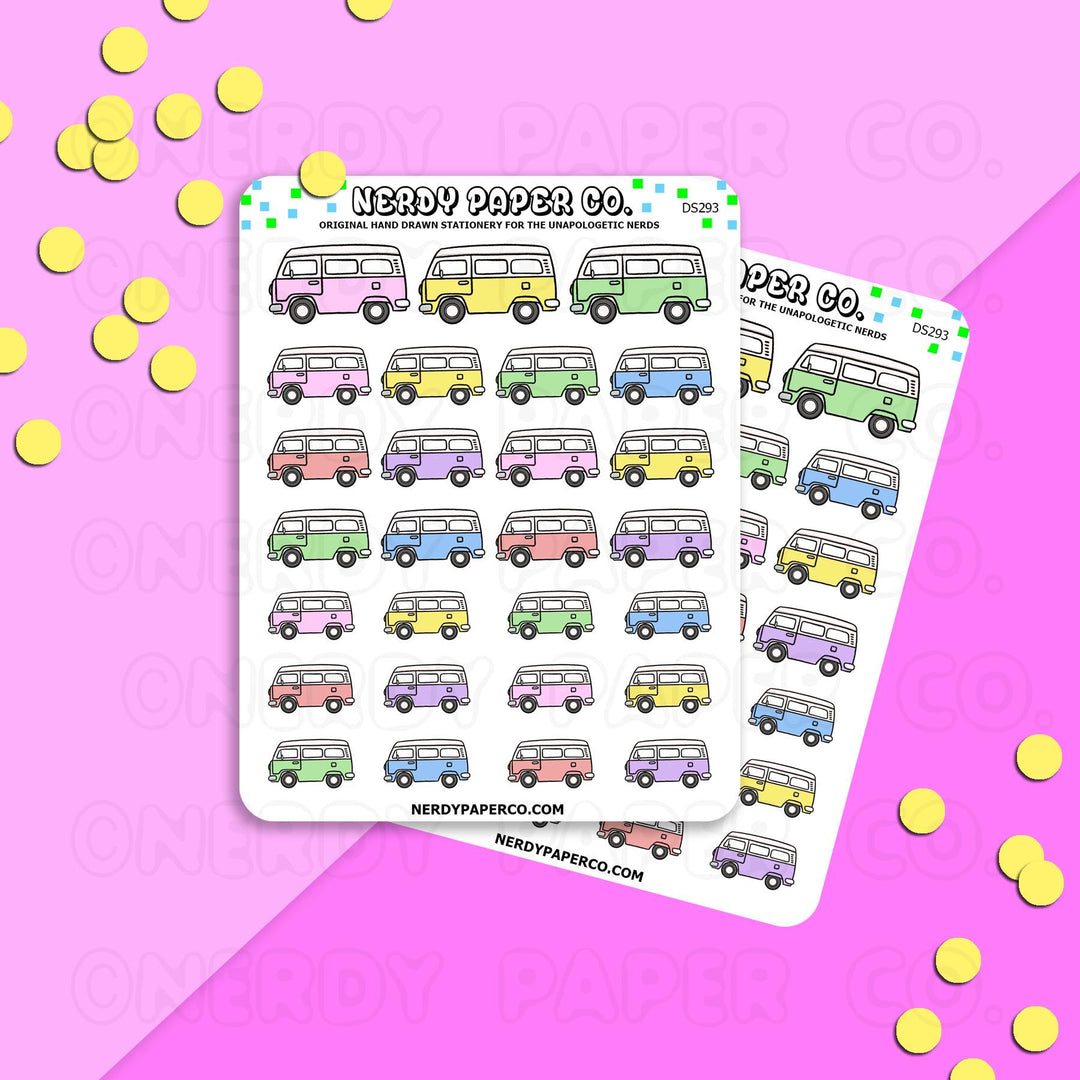 GROOVY BUS | PASTEL - Hand Drawn Travel Planner Stickers - DS293