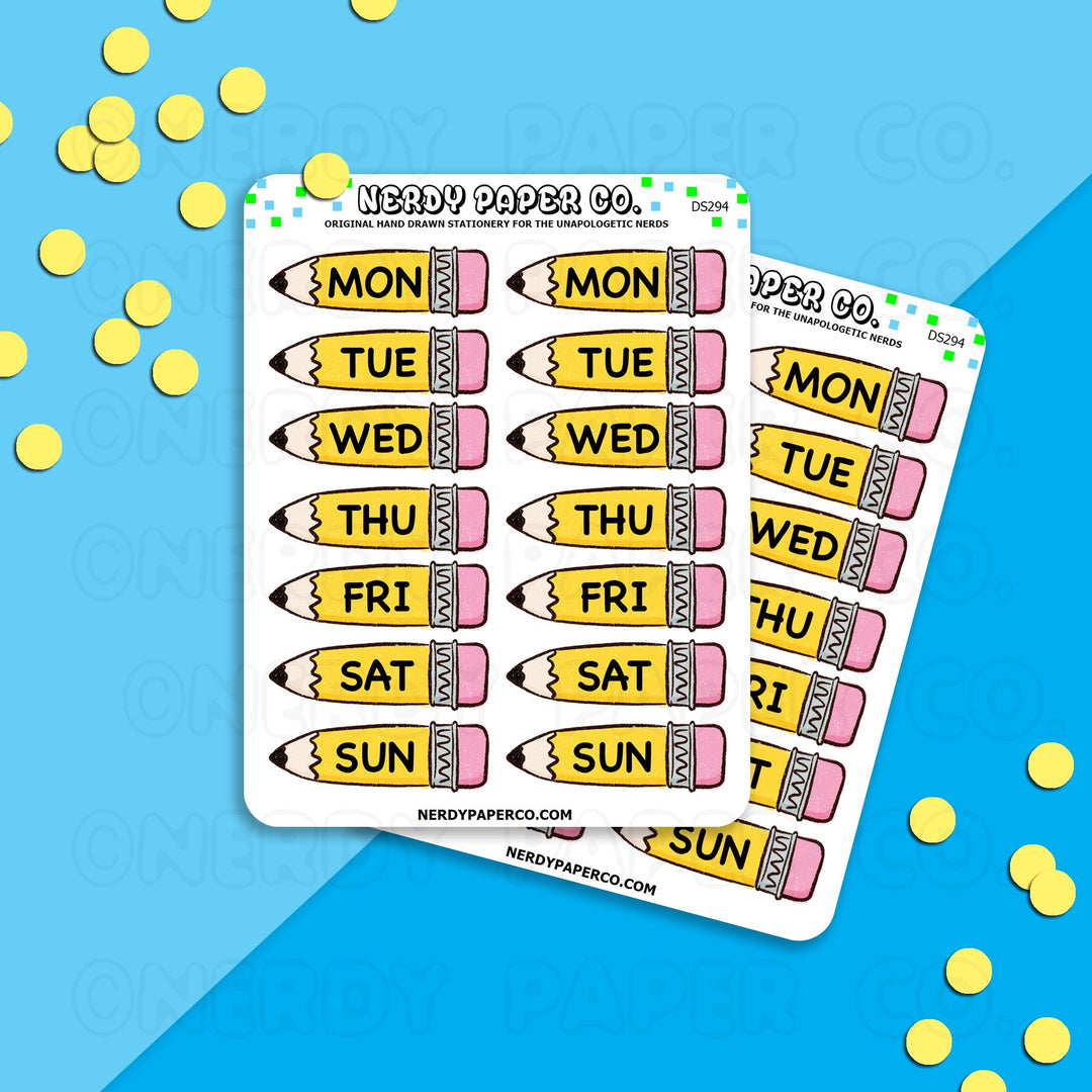 PENCIL WEEKLY HEADERS - Hand Drawn Planner Stickers - DS294