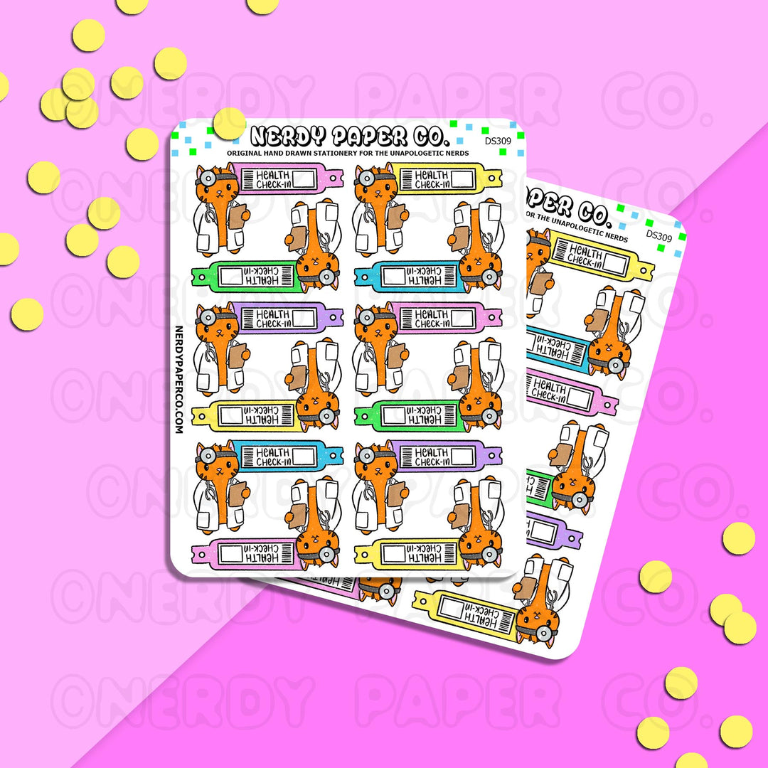 PASTEL HEALTH CHECK IN  - Hand Drawn Planner Stickers - DS309