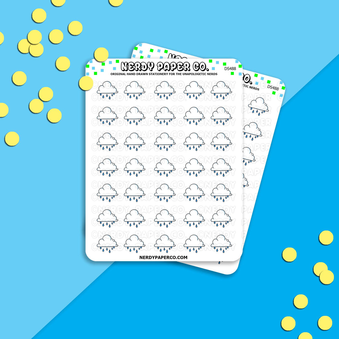 RAIN STICKERS | PIXEL SIZE - Hand Drawn Planner Stickers - Deco - DS488