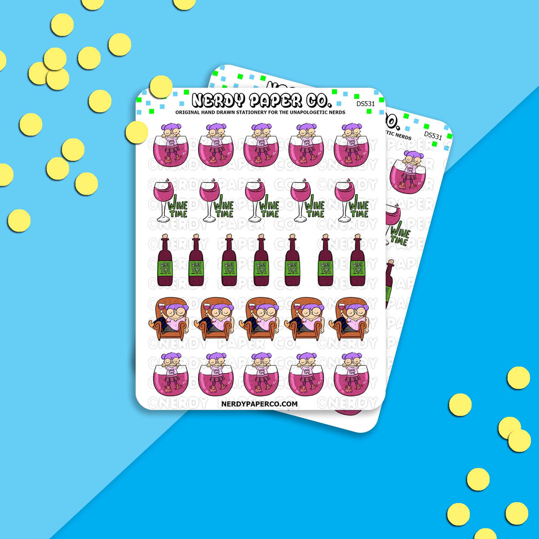 Wine Time Kayla  - Hand Drawn Planner Stickers Deco- DS531