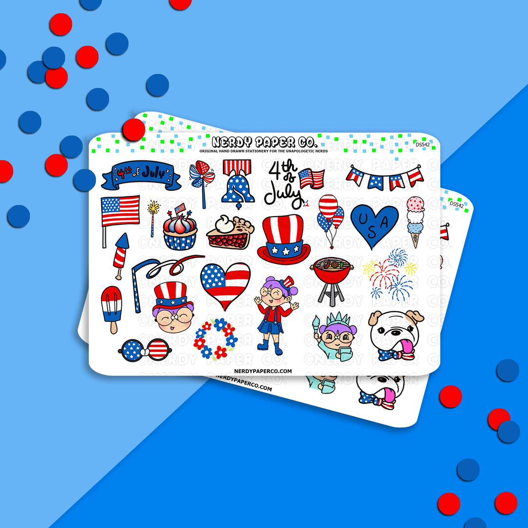Independence Day Sampler - Hand Drawn Planner Stickers Deco- DS542