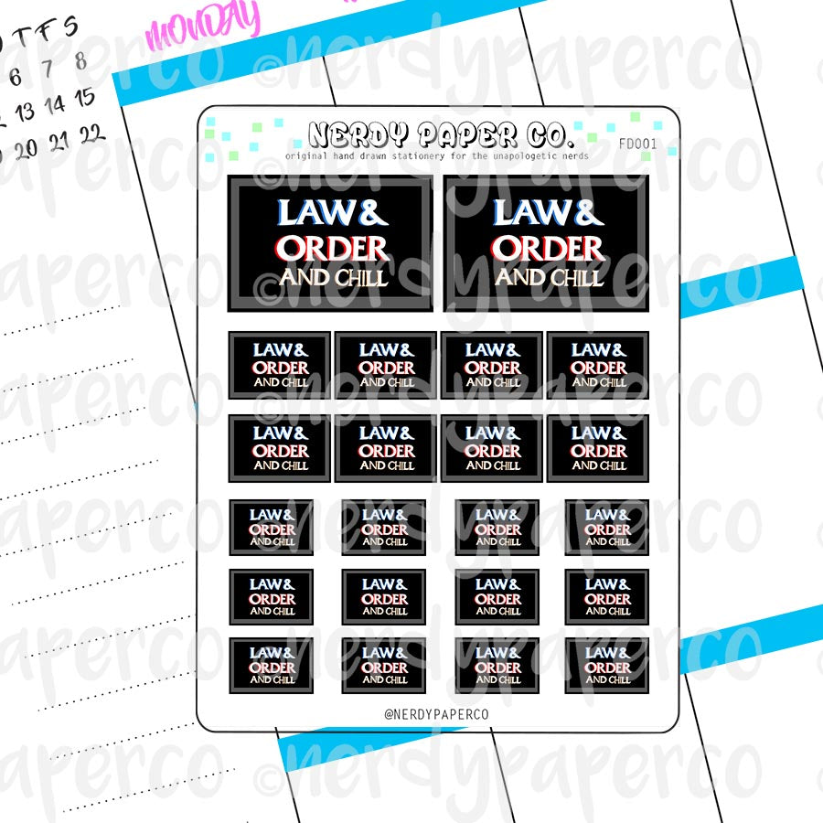 LAW & ORDER AND CHILL - Hand Drawn Planner Stickers - Deco - FD001