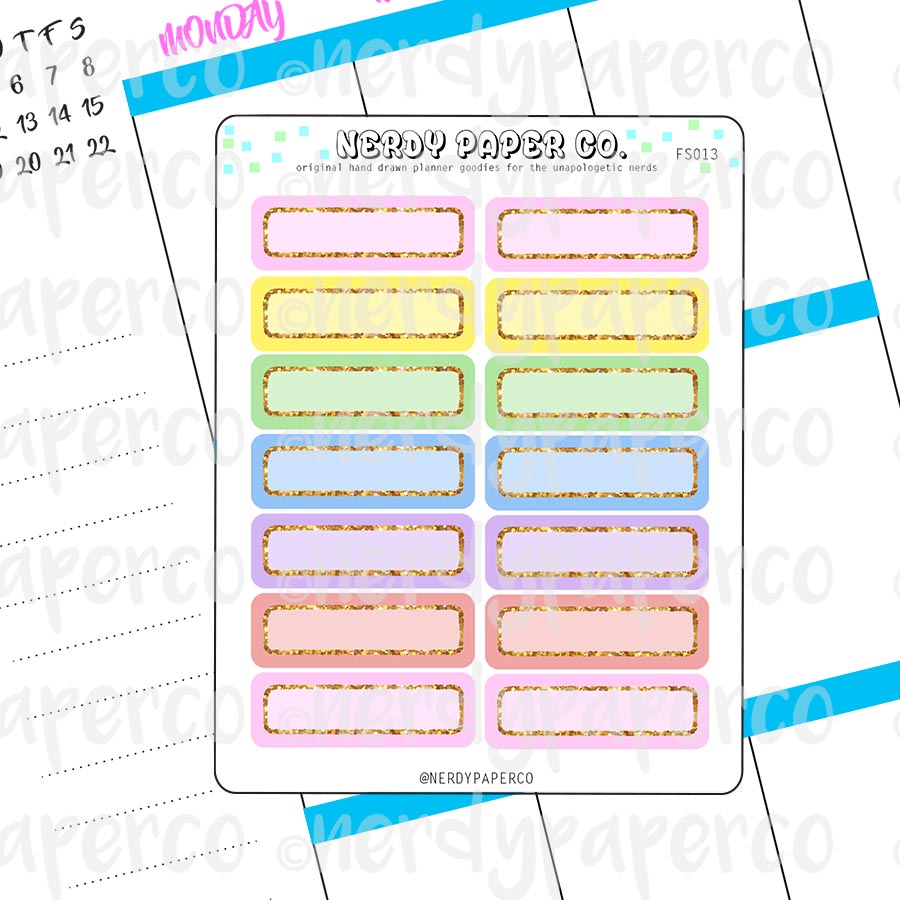 PASTEL RAINBOW 1/4 BOXES - HAND DRAWN PLANNER STICKERS - FS013