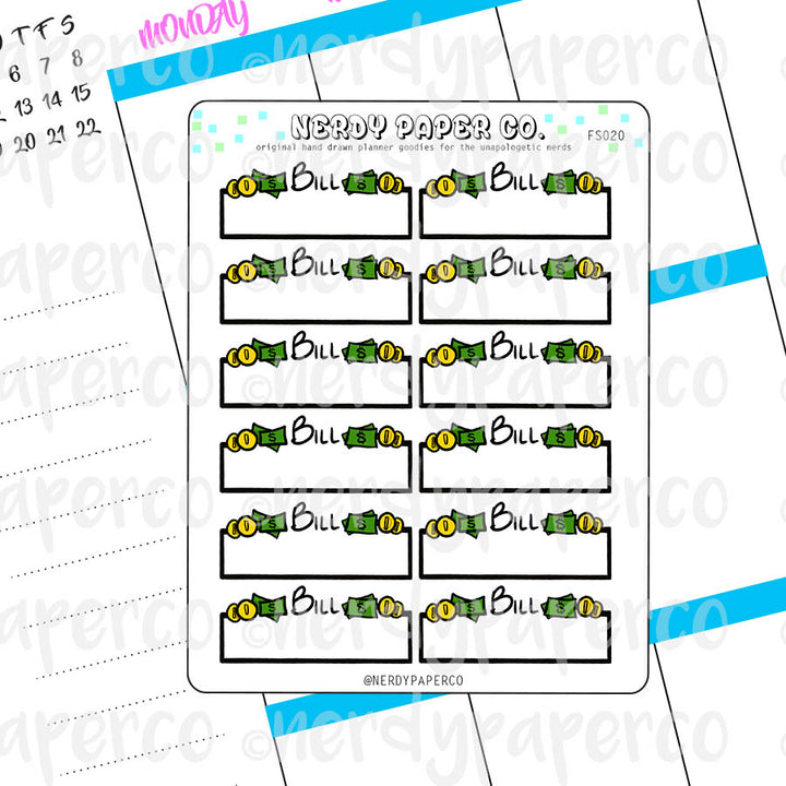 BILL - Hand Drawn Planner Stickers - FS020