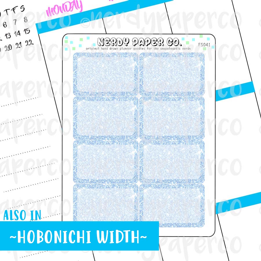 BLUE GLITTER HALF BOXES - Hand Drawn Planner Stickers - FS041