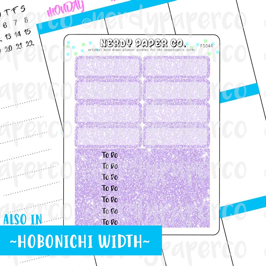 PURPLE GLITTER HEADERS AND 1/4 BOXES - Hand Drawn Planner Stickers - FS044