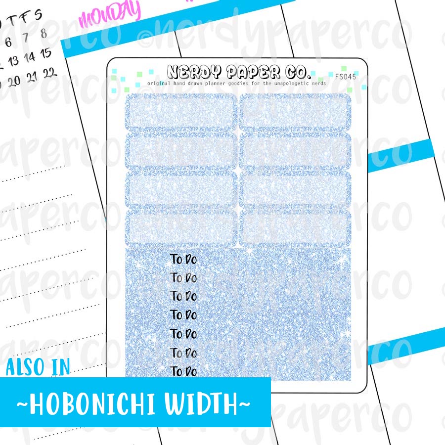 BLUE GLITTER HEADERS AND 1/4 BOXES - Hand Drawn Planner Stickers - FS045