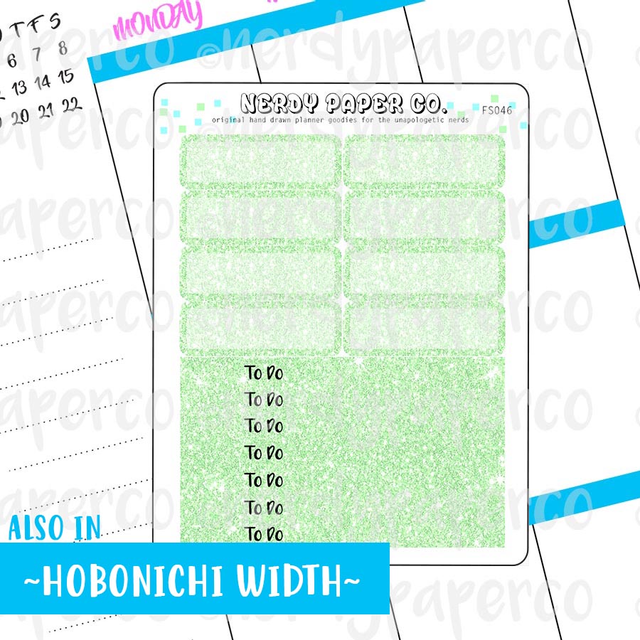 GREEN GLITTER HEADERS AND 1/4 BOXES - Hand Drawn Planner Stickers - FS046