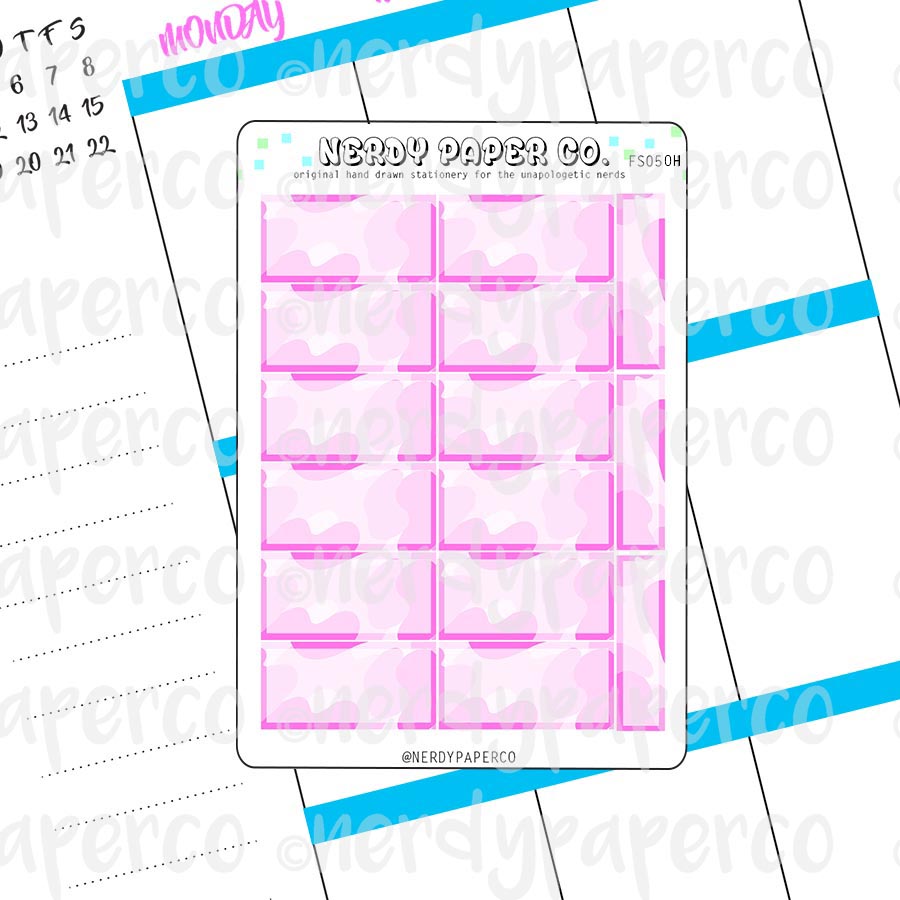 PINK CAMO HOUR BOXES - Hand Drawn Hobonichi Planner Stickers - FS050H