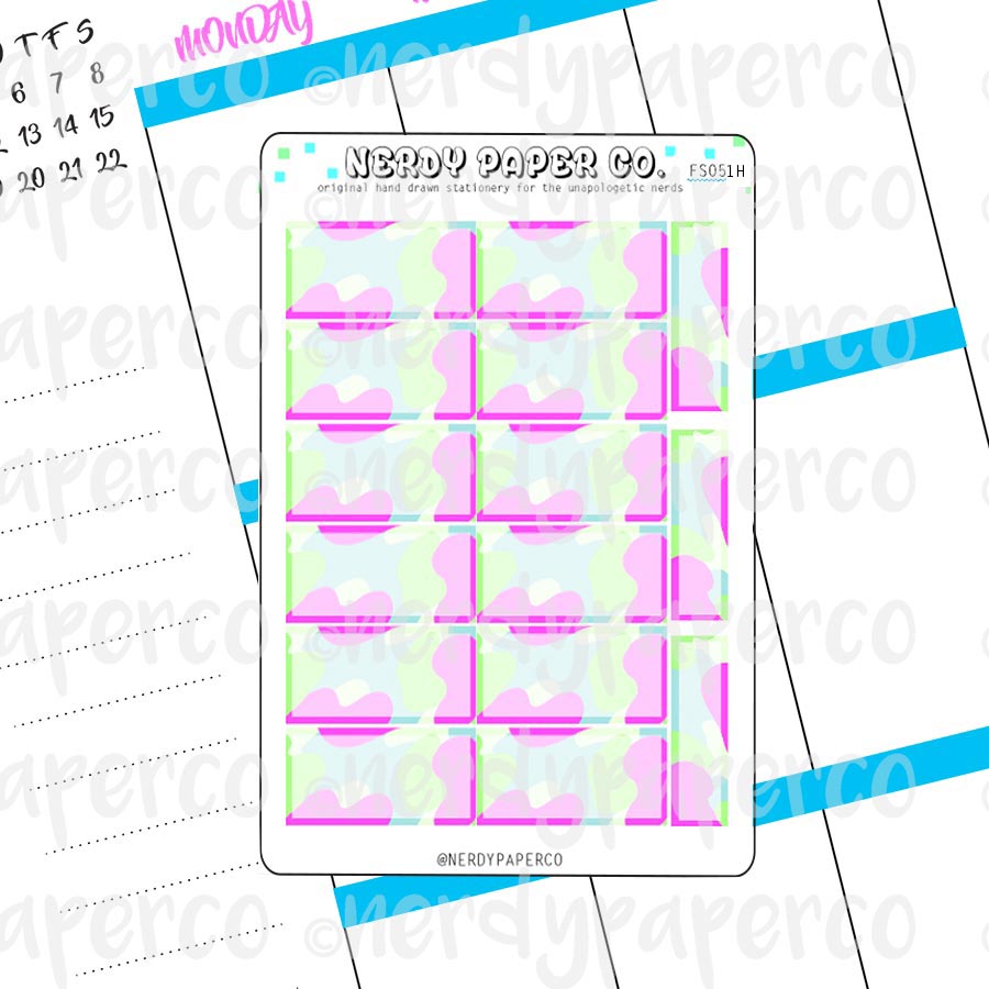 BRIGHT CAMO HOUR BOXES - Hand Drawn Hobonichi Planner Stickers - FS051H