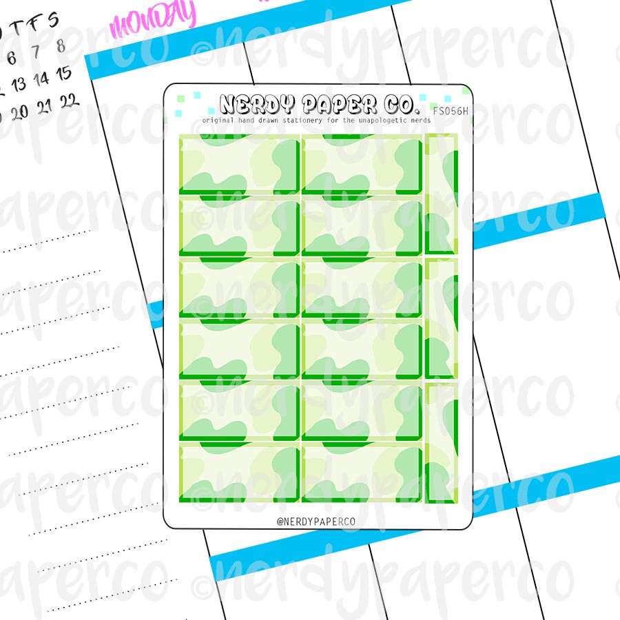 GREEN CAMO HOUR BOXES - Hand Drawn Hobonichi Planner Stickers - FS056H