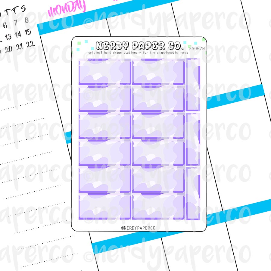 PURPLE CAMO HOUR BOXES - Hand Drawn Hobonichi Planner Stickers - FS057H