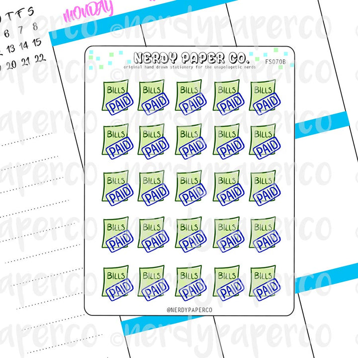 BILLS PAID - Hand Drawn Planner Stickers - FS070