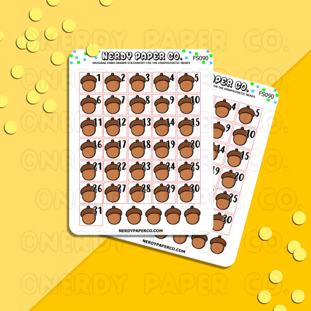 ACORN DATE COVERS | Hand Drawn Planner Stickers - Deco | FS090