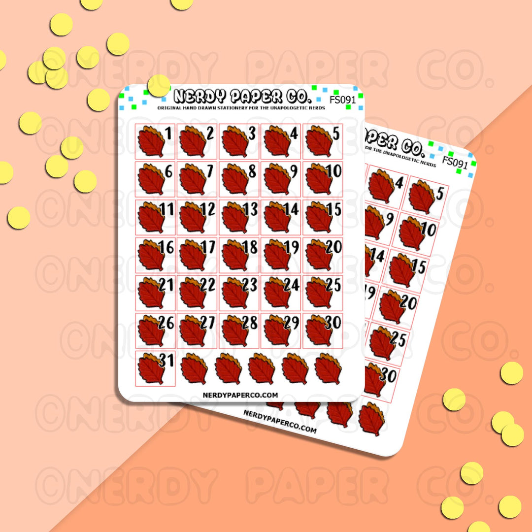 FALL LEAF DATE COVERS | Hand Drawn Planner Stickers - Deco | FS091
