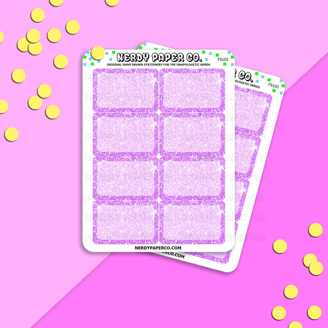 BRIGHT PURPLE GLITTER HALF BOXES - Hand Drawn Planner Stickers - FS103