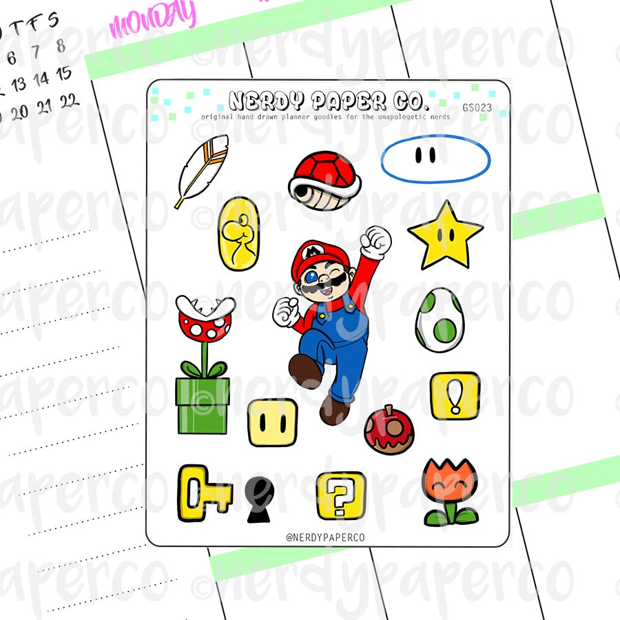MARIO - Hand Drawn Planner Stickers - Deco - GS023
