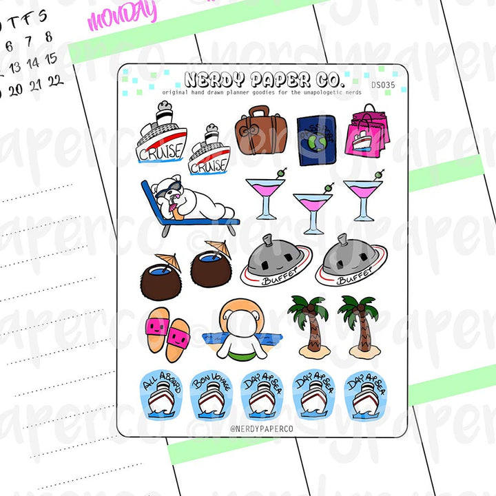 CRUISE TIME - Hand Drawn Planner Stickers - DS035