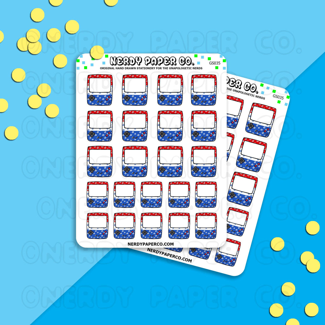 RED WHITE + BLUE GAMEBOY - Hand Drawn Planner Stickers - Deco -GS035