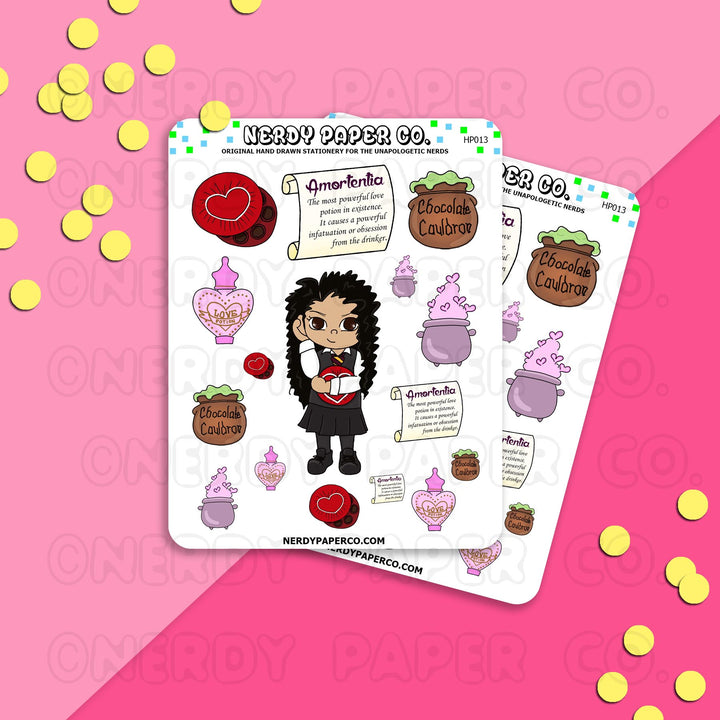 LOVE STRUCK WITCH SAMPLER- Valentines Day Hand Drawn Stickers - Deco - HP013