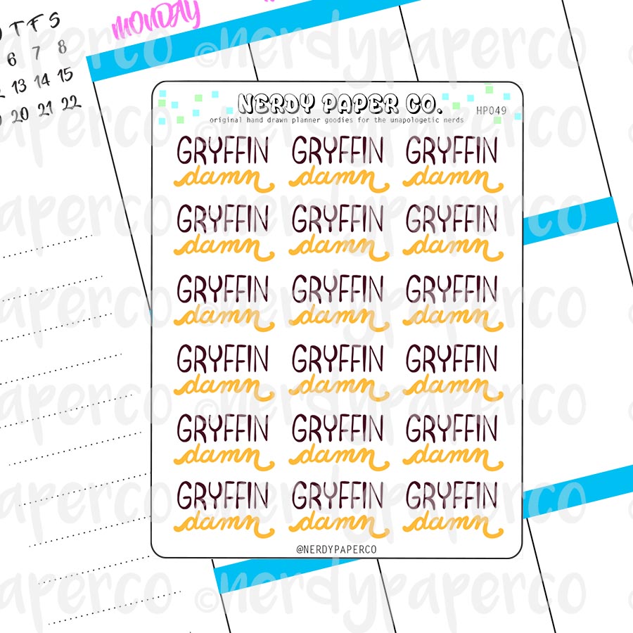GRYFFINDAMN - Hand Drawn Wizard House Planner Stickers - HP049