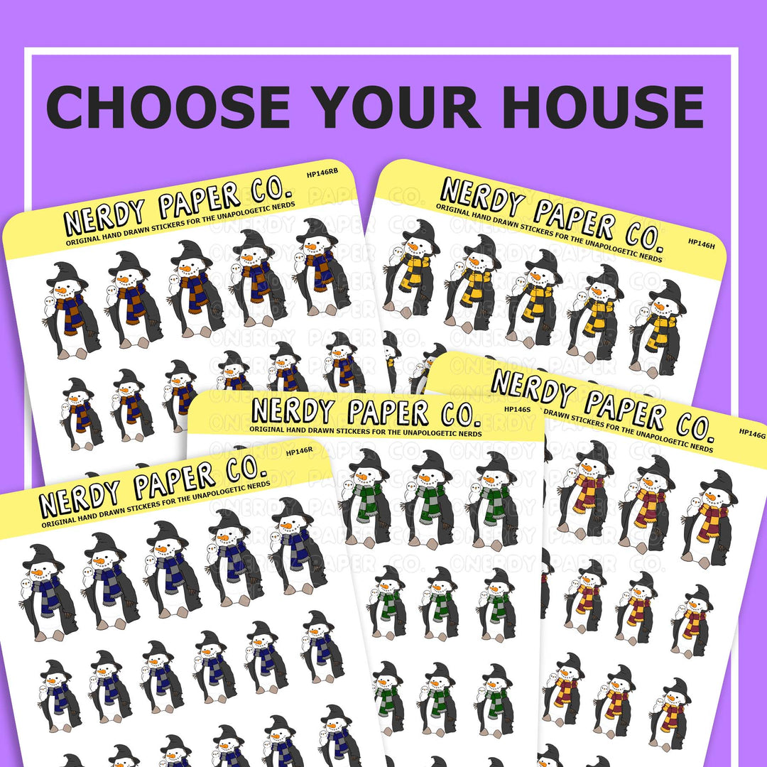 Wizard Snowman -CHOOSE YOUR HOUSE - Hand Drawn Stickers - HP145
