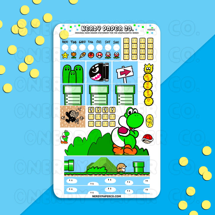 S MARIO WORLD HOBO WEEKLY KIT - Hand Drawn Planner Stickers - HW001