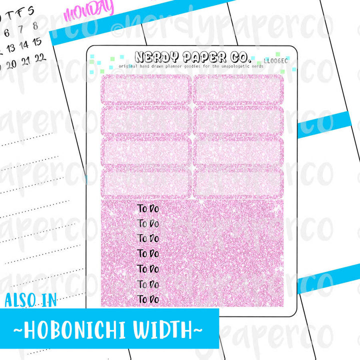 PINK GLITTER HEADERS AND 1/4 BOXES - Hand Drawn Planner Stickers - LL006