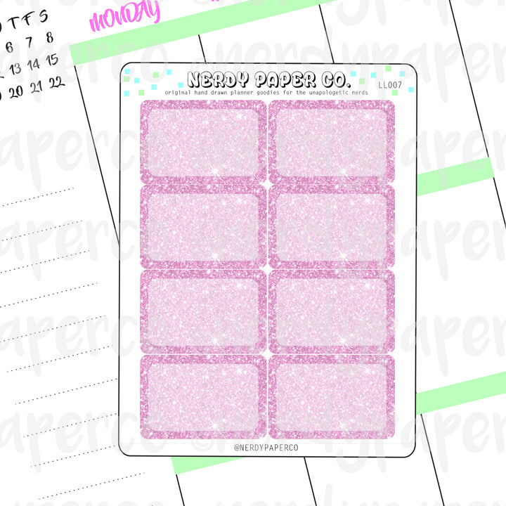 PINK GLITTER HALF BOXES - Hand Drawn Planner Stickers - LL007