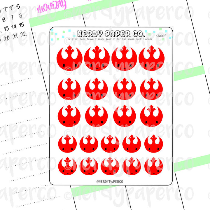 KAWAII RESISTANCE STICKERS- Hand Drawn Star Wars- Inspired Planner Stickers - Deco -SW005