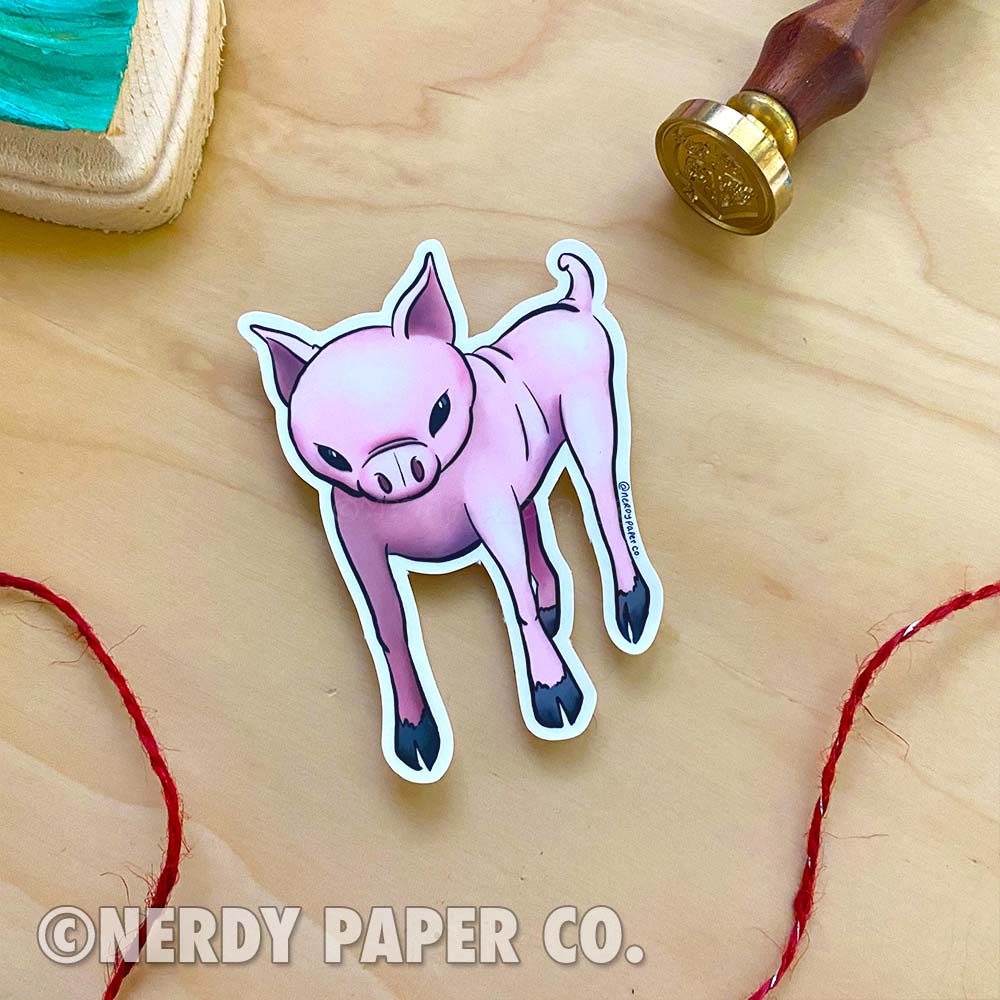Sly Piglet | Magical Creature #28 - Hand Drawn Wizard Vinyl Sticker - WP