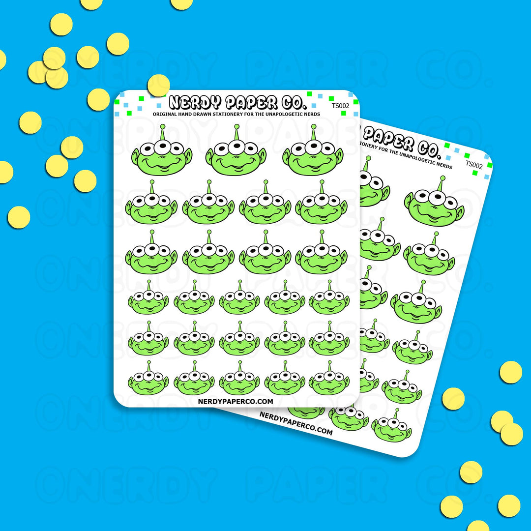 GREEN ALIEN - Hand Drawn Planner Stickers - Deco - TS002