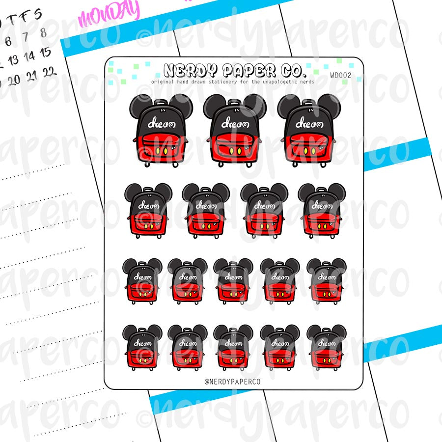 MOUSEY BACKPACK - Hand Drawn Planner Stickers - Deco - WD002