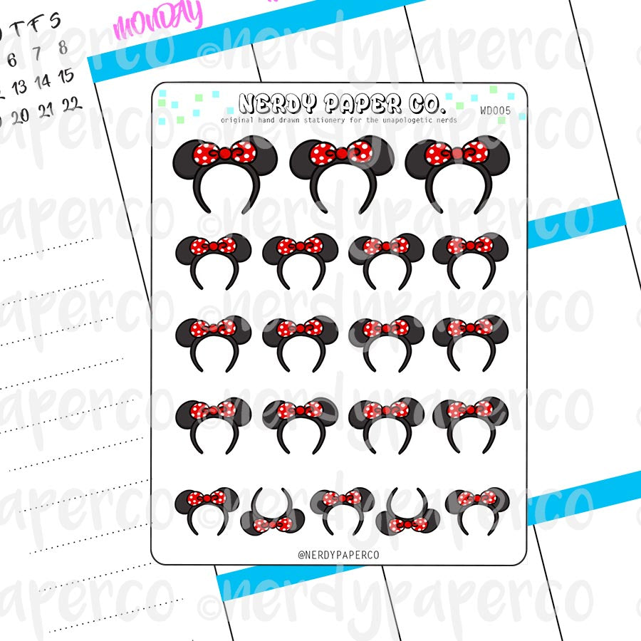 POLKADOT MOUSE EARS - Hand Drawn Planner Stickers - Deco - WD005