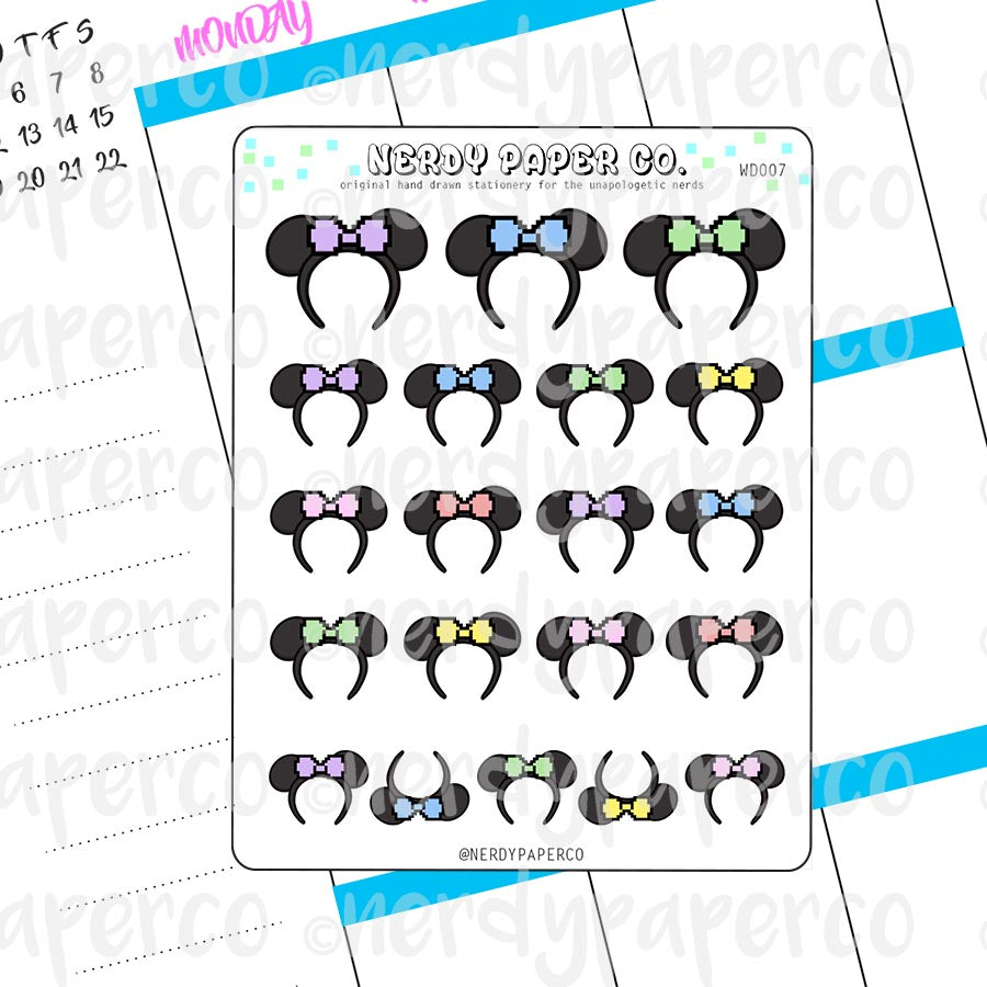 PASTEL PIXEL MOUSE EARS - Hand Drawn Planner Stickers - Deco - WD007
