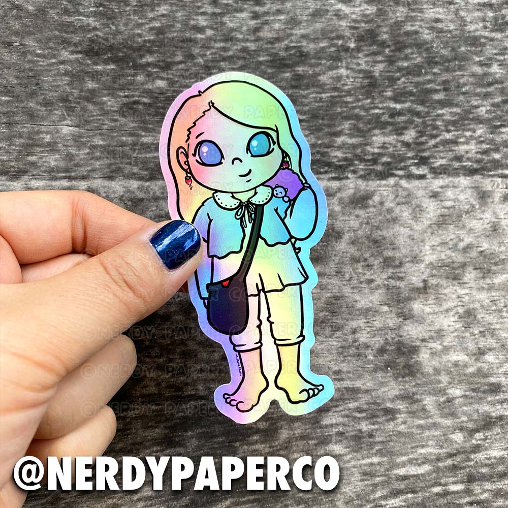 Barefoot Quirky Witch | Hand Drawn Wizard Holographic Vinyl Sticker
