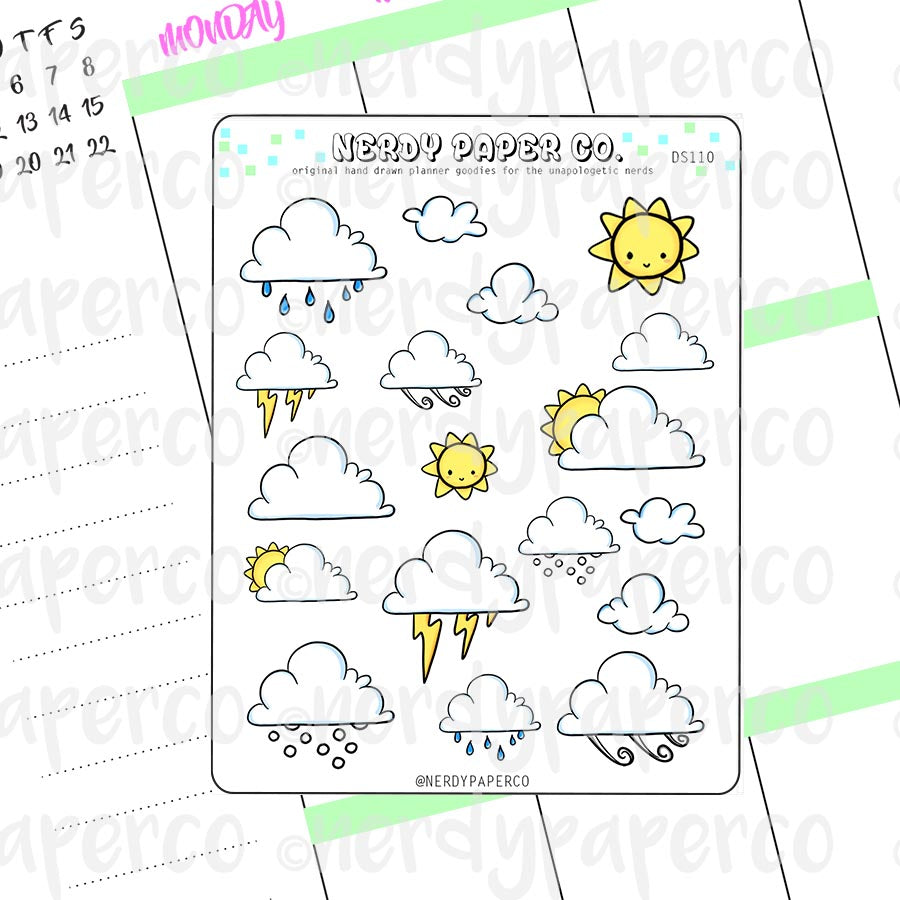 WEATHER SAMPLER - Hand Drawn Planner Stickers - Deco - DS110