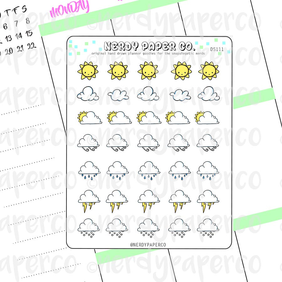 WEATHER STICKERS | PIXEL SIZE - Hand Drawn Planner Stickers - Deco - DS111