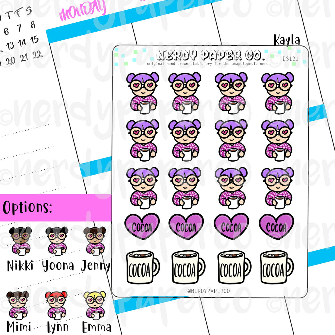 KAYLA HEARTS COCOA / Hand Drawn Planner Stickers / Deco - DS131