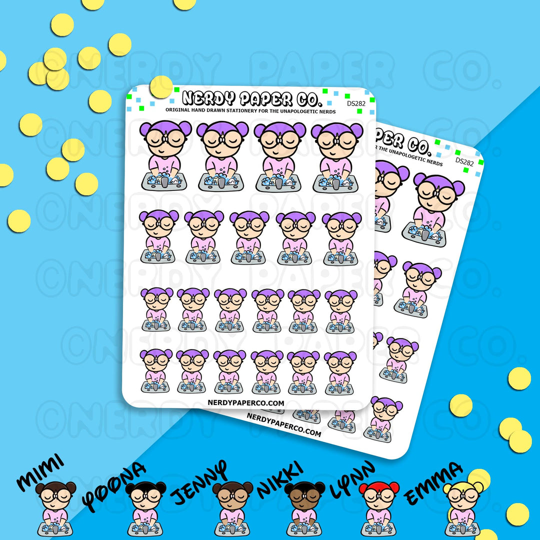 KAYLA WASHING DISHES - Hand Drawn Planner Stickers - Deco - DS282